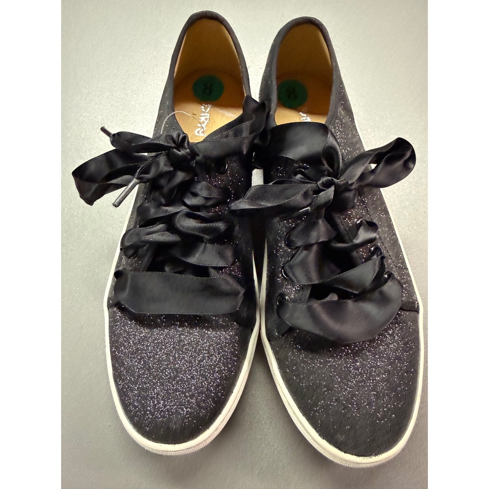 Black Glitter Ribbon Lace Sneakers Womens Size 8 Low Top Shoes grunge goth